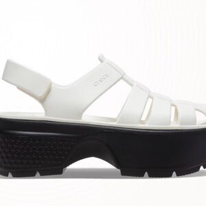 CROCS White Strappy Platform Sandal with Black Lug Sole
